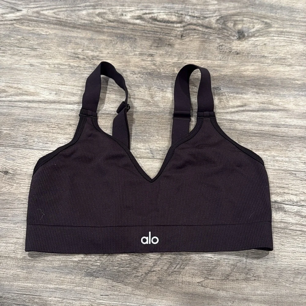 Alo Yoga Seamless Ribbed Favorite Bra Size M Black - Picture 4 of 12